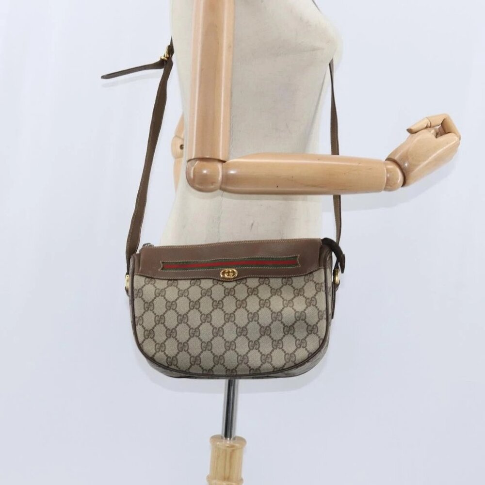 GUCCI GG Supreme Web Sherry Line Bag PVC Beige Gold 001 58 0918 Auth BA7459 - Picture 13 of 15